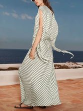 Elegant Striped Print Tie-Cuff Maxi Dress